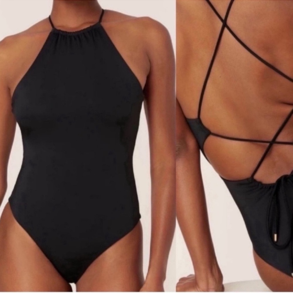 NWT! Andie Swim The Saidia One Piece Swimsuit Black Large High Neck MSR $129